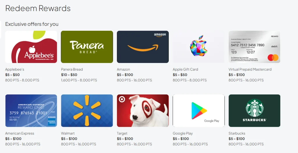 MyPoints rewards and cashback options - gift cards, PayPal, and prepaid Visa