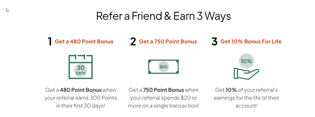 MyPoints referral program - 480 points, 750 points, and 10% of earnings for life