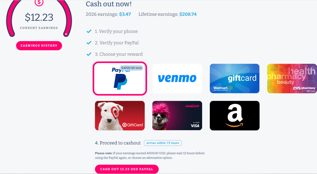 PaidViewpoint payment options - cashing out via PayPal in 2026