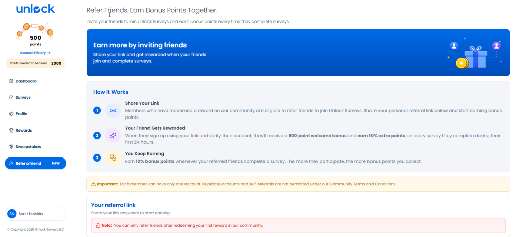 Unlock Surveys new refer-a-friend program