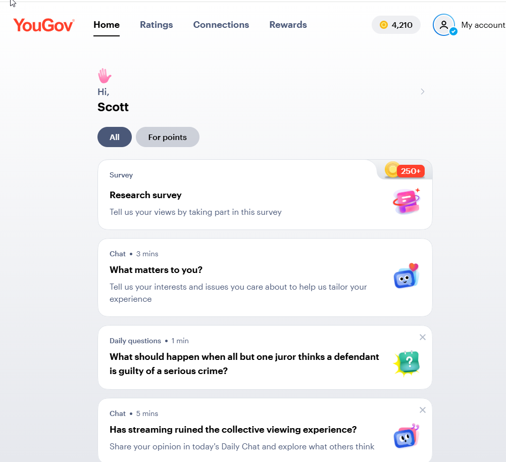 How YouGov works - member profile and survey dashboard