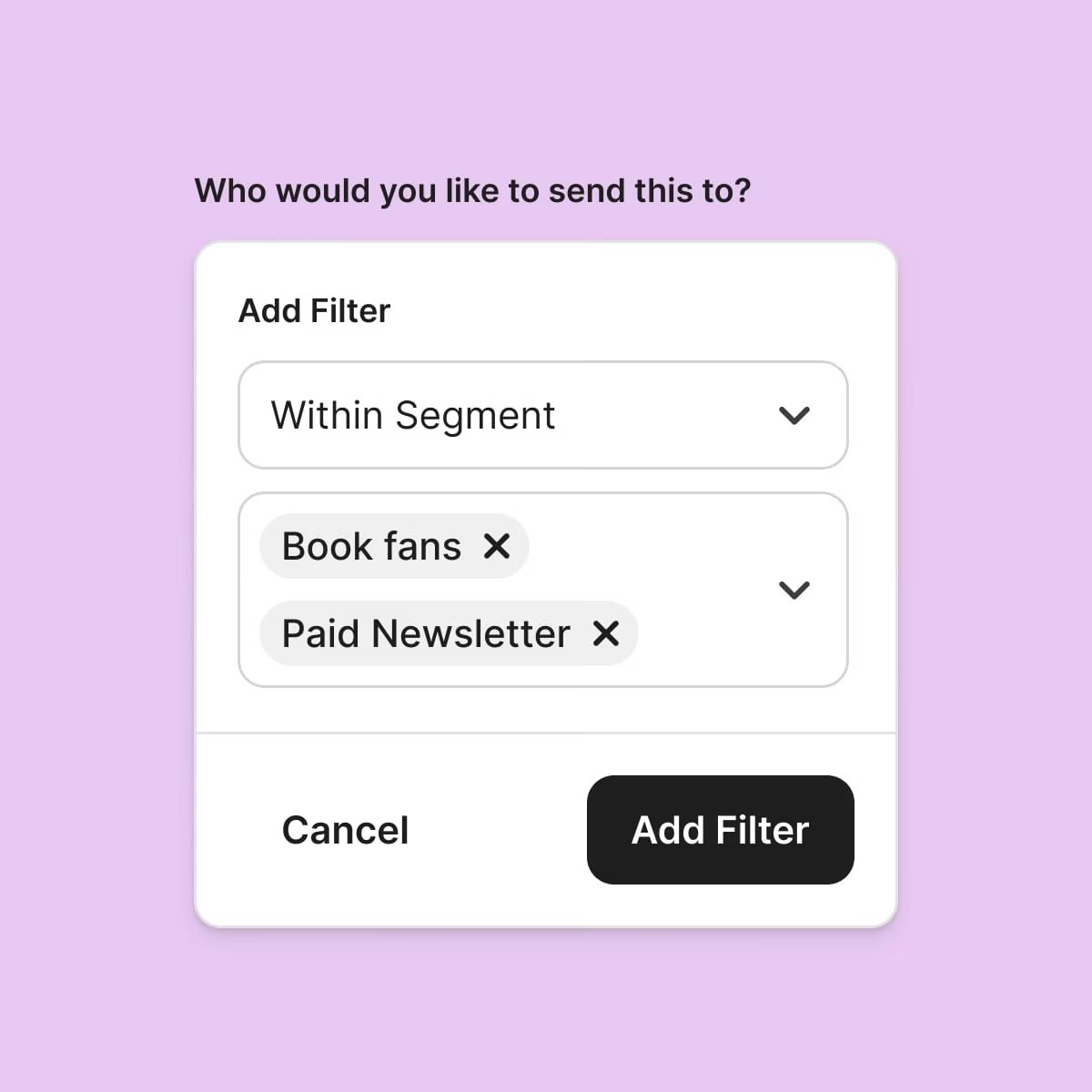 Segment filter set to Within Segment with Book fans and Paid Newsletter tags selected
